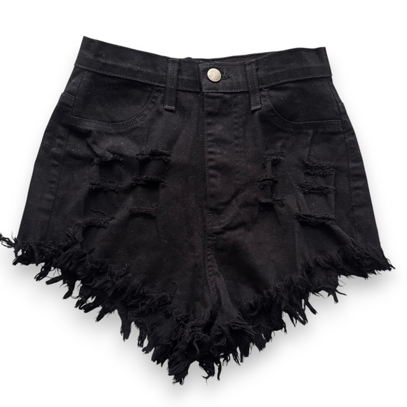 Aphrodite Pants - APHRODITE Black Distressed Frayed Hem Denim Shorts Size M Made in USA